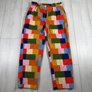 Lucy & Yak Checkered Print Organic Cotton Trousers 36 High Waisted Casual Pants